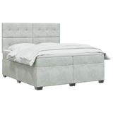 vidaXL Boxspringbed met matras, lichtgrijs, 200 x 200 cm, fluweel