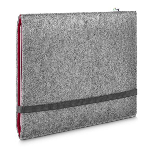 stilbag Vilten hoes voor Apple iPad 10.2 (2021) | Etui tas van merino wolvilt | Collekion Finn - Kleur: lichtgrijs/rood | Tablet beschermhoes Made in Germany