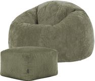 icon Kingston Zitzak Fauteuil met Poef - Ribfluweel - Saliegroen