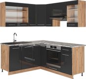 Vicco Hoekkeuken Fame-Line, Antraciet Hoogglans/Goudkleurig Eiken, 190 x 160 cm zonder werkblad