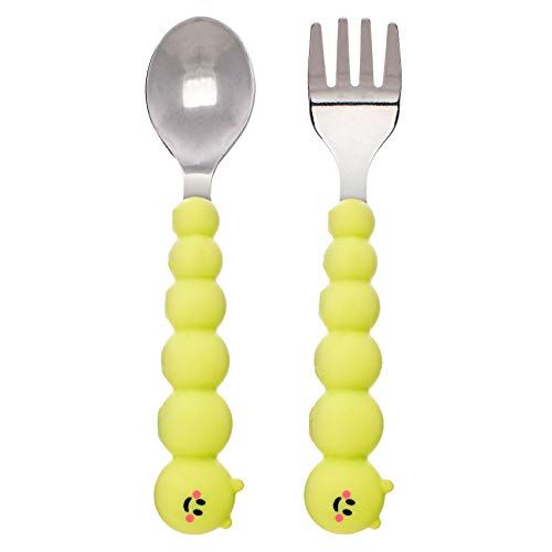 MELII Kinderbestekset - Lepel en vork set voor kinderen en baby's - Roestvrij staal en siliconen handgrepen - 14 x 3 cm