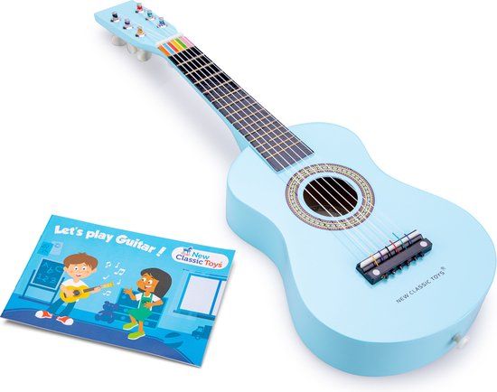 New Classic Toys Houten speelgoedgitaar - Blauw - Inclusief muziekboekje