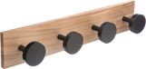 5Five Kapstok rek voor wand/muur - lichtbruin/zwart - 4-haaks wandkapstok - MDF/ijzer - 40 x 8 cm
