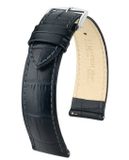 HIRSCH Duke Horlogebandje - Italiaans kalfsleer met reliëf van alligator en halfmat oppervlak, 16 mm Breedte bevestiging, zwart - glanzend zilver Sluit, past op Huawei Watch Fit 2 mini