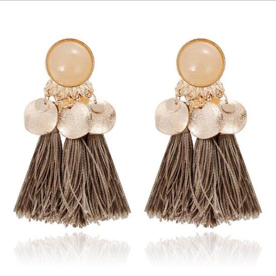 Deja Jewels Tassel Oorbellen met Elegante Steen - Bruin