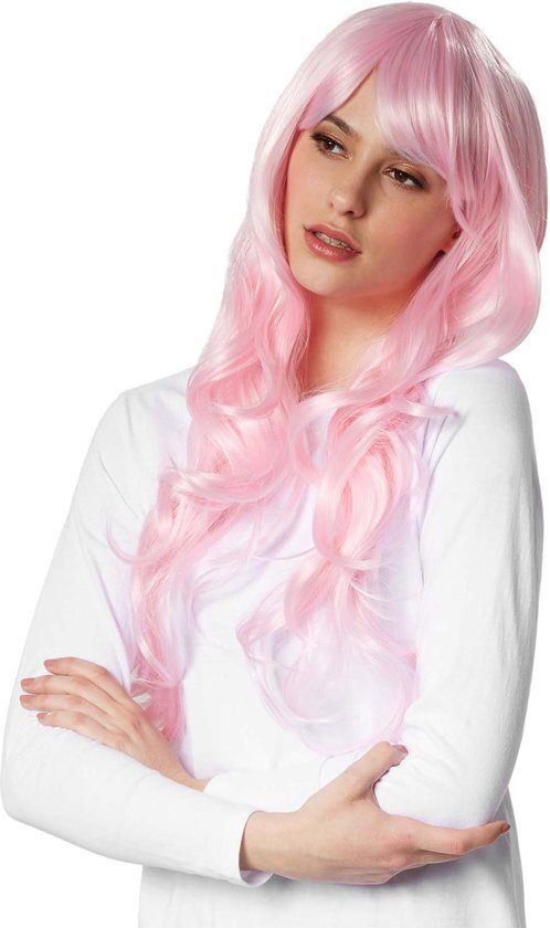 Tectake dressforfun - Pruik lang haar lokken roze - verkleedkleding kostuum halloween verkleden feestkleding carnavalskleding carnaval feestkledij partykleding - 303627