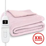 Seranova Elektrische Deken XXL - 180x160 cm - 2 Persoons Bovendeken - Warmtedeken - Dubbelzijdig Fleece Sherpa - Roze