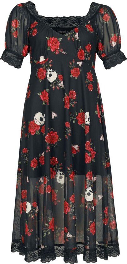 Jawbreaker Skull And Rose Print Lace Panel Midi Dress Dames Midi-jurk - meerkleurig - S