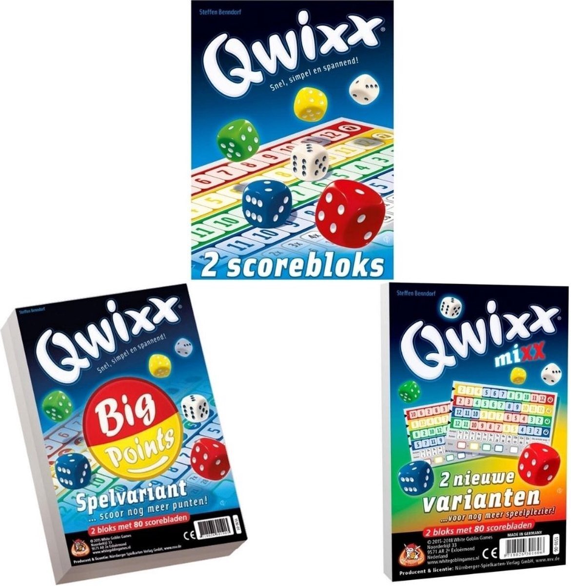 White Goblin Games Spellenbundel - 3 stuks - Dobbelspel - Qwixx scoreblocks & Qwixx Big Points & Qwixx Mixx