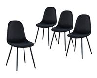 BAÏTA - Set van 4 stoelen Lena velours zwart metalen poten zwart
