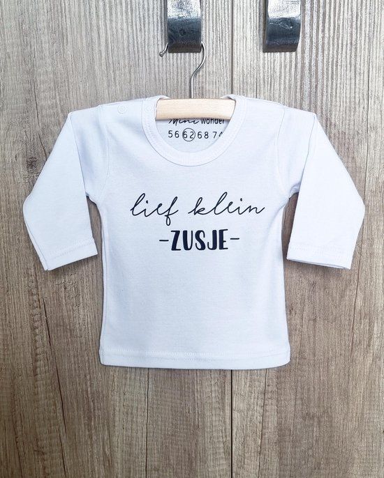 Miniwonder shirt - lief klein zusje - wit met zwarte opdruk - lange mouw - maat 56