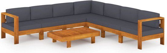 vidaXL 8-delige Loungeset met donkergrijze kussens acaciahout