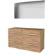 Basic-Line Ultimate 46 Ensemble de meubles de salle de bain - 120 x 46 cm - Avec poignées - 4 tiroirs - Plan vasque - Miroir avec éclairage LED indirect - Chêne whisky