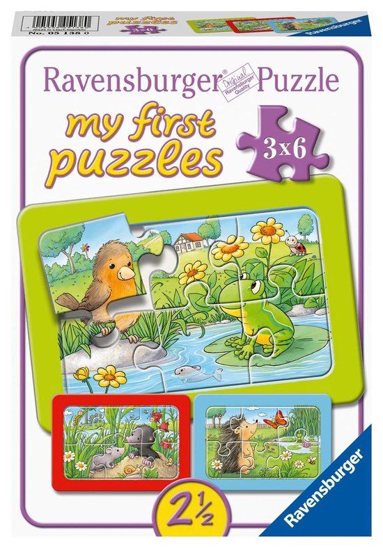 Ravensburger Kleine dieren in de tuin Puzzel - 3x6 stukjes - Vanaf 2 jaar