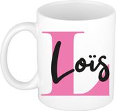 Bellatio Decorations Naam mok Lois - roze - wit - keramiek - 300 ml - cadeau beker