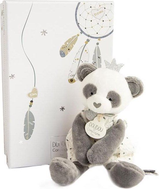 Doudou et Compagnie Panda knuffel zilver in cadeau verpakking DC3540