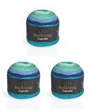 Cupcake Wollbiene Cupcake - 3 x 150 g breiwol - 450 g - voor breien en haken - Turkse wol met kleurverloop (blauw turquoise groen 3090)