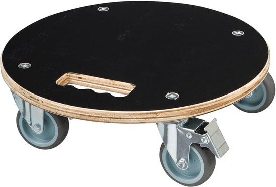 Nature Planttrolley met wieltjes - Ø38cm - Hout - Zwart