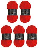 Wollbiene Softy Chenillewol om te haken, breiwol, babywol, 500 gram chenillewol, super volumineus grof gehaakte garen (rood 09)