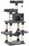 StarTech Kartonnen kraboom voor katten - Klimboom met holte - 4 niveaus - Hangmat en speelbal - Sisalstammen - Pluche - Donkergrijs