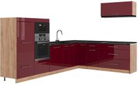 Vicco Hoekkeuken Fame-Line, Bordeauxrode hoogglans/Goudkleurig Eiken, 327 x 227 cm