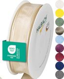 Halbach Seidenbänder Premium cadeaulint met draadrand, breedte 25 mm, lengte 25 m, Öko-Tex 100 gecertificeerd lint, taftband, made in Germany, kleur: zand