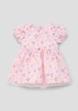 s.Oliver Jurk met ruches en all-over print roze lange mouw ronde hals gebloemd kuithoogte polyester katoen 86