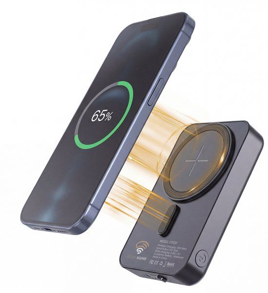 Golden Sound Powerbank met zonnepaneel - 10.000 mAh - Draadloos opladen - Geschikt voor MagSafe