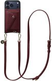 AVY Leren Hoesje geschikt voor Apple iPhone 17 Pro Max | Met Koord en Magnetische Kaarthouder | Compatibel met MagSafe | Leather Case met 130CM Koord & Wallet | Long Leather | Burgundy