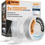 BAURIX® Nano Tape dubbelzijdig [2x 2m] | dubbelzijdig tape extra sterk | Wasbaar siliconen Nanotape transparant