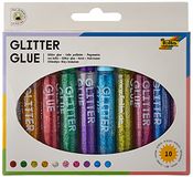 GLOREX folia 574 - Glitter Glue, lijmstiften met glitter, 10 stiften gesorteerd in 10 kleuren, elk 9,5 ml - om te beschilderen en te versieren