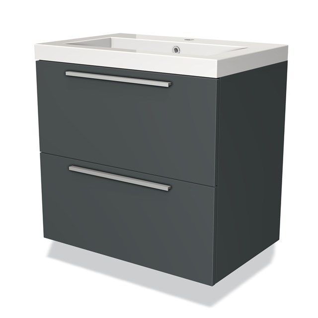 Maxaro Badkamermeubel 70cm Modulo Donkergrijs 2 Lades Vlak Wastafel Mineraalmarmer