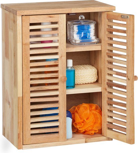 Relaxdays Hangende Badkamerkast - Hout - Lichtbruin - 35x46.5cm - 2 Deuren