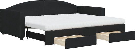 vidaXL Slaapbank met onderschuifbed en lades 90x200 cm stof zwart