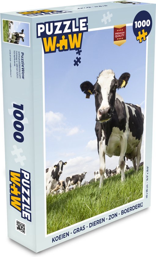 MuchoWow Puzzel Koeien - Gras - Dieren - Zon - Boerderij - Legpuzzel - Puzzel 1000 stukjes volwassenen - Sinterklaas cadeautjes - Sinterklaas voor grote kinderen