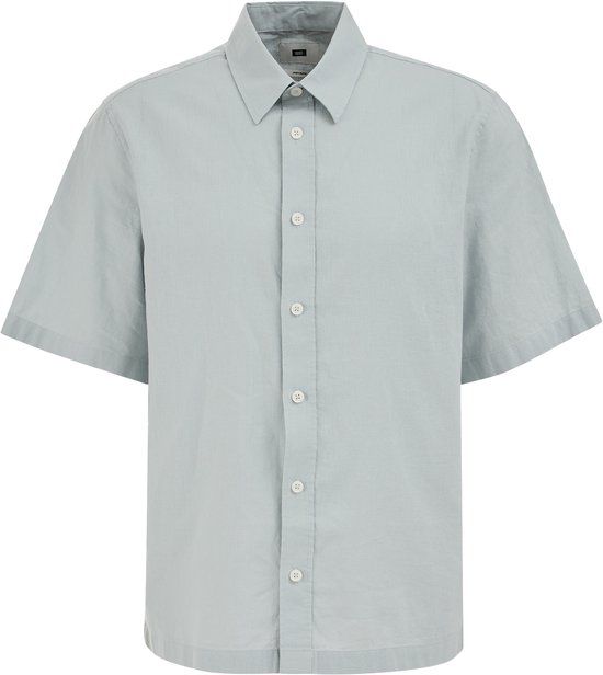 WE Fashion Heren Relaxed Fit Overhemd van Linnenmix - Lichtgroen - Maat XS