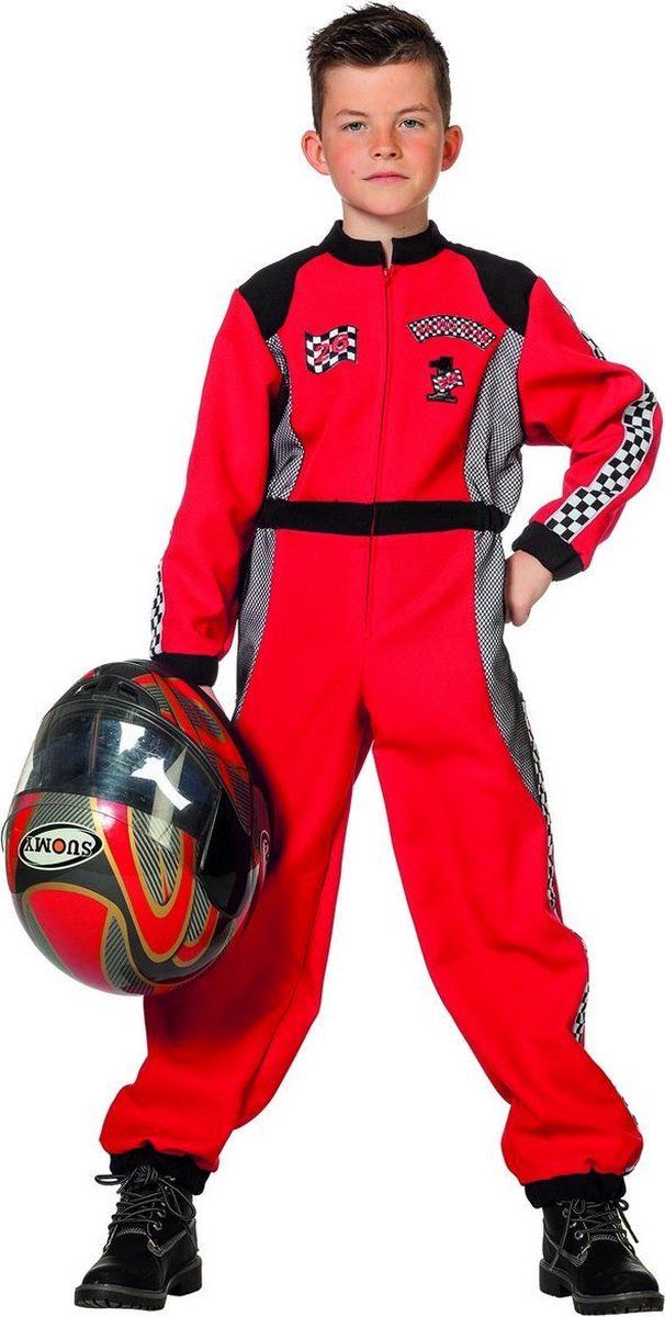 Wilbers F1 Coureur pak kind luxe - Maat 128 - Rood - Polyester - 8718348096938