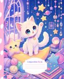 Composition Notebook Wide Ruled Girls Cute Cat & Bunny |110 Lined Pages | K-2 Primary 1st Grade | Teens