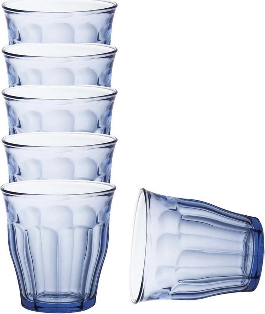 Duralex 6x Drinkglazen/waterglazen Picardie blauw 250 ml - Koffie/thee glazen Picardie 250 ml