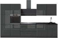 Vicco Complete keukeneenheid Fame-Line, Antraciet Hoogglans/Antraciet, 340 cm