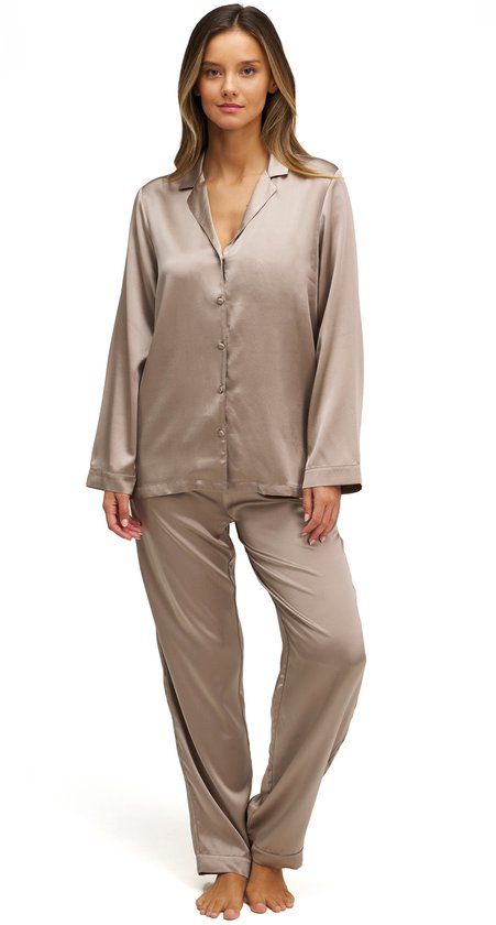 Dore & Rose Premium Zijden Pyjama Dames - 100% Premium Zijden - Lichtgewicht - Extreem Zacht - Beige - S