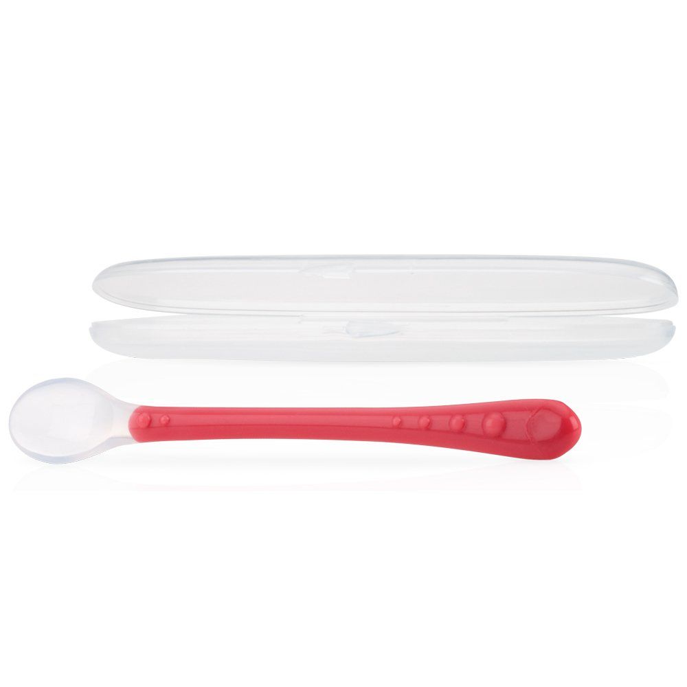 Nuby ID5556PINK zachte siliconen lepel met opbergdoos - Roze