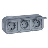 Legrand Drievoudig stopcontact 16 A, met geaard contact, Plexo, waterdicht IP55, oppervlaktemontage, grijs, 069743LE