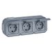 Legrand Drievoudig stopcontact 16 A, met geaard contact, Plexo, waterdicht IP55, oppervlaktemontage, grijs, 069743LE