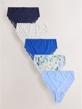 Next - Dames - Set van 5 No VPL hooguitgesneden slips met hoge taille en kant op de achterzijde - Blauw