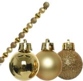 Decoris 14x stuks kleine kunststof kerstballen goud 3 cm glans/mat/glitter - Kerstversiering