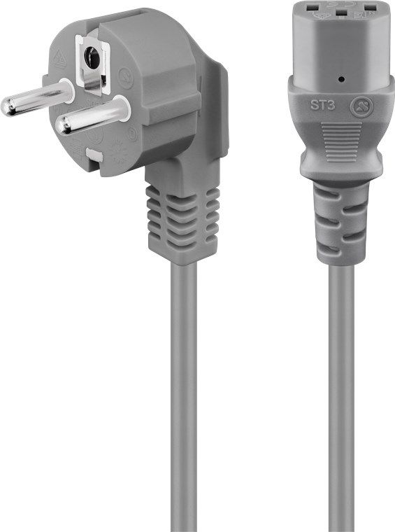 Goobay Angled CEE7/7 to IEC C13 Power Cable - 2m - Grey
