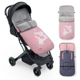Interbaby Universele voetenzak voor de winter, zacht, warm, pluizig, voor de winter, afneembaar, dubbele opening, eenvoudige reiniging, anti-allergene materialen, roze eenhoorn