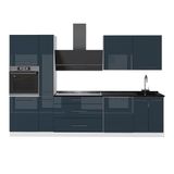 Vicco Complete keukeneenheid Fame-Line, Donkerblauw hoogglans/Wit, 310 cm
