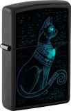 Zippo Stormaansteker, Spiritual Cat, mat zwart, Black Light, hervulbaar, herbruikbaar, windbestendig design, geschenkdoos, gemaakt in de VS